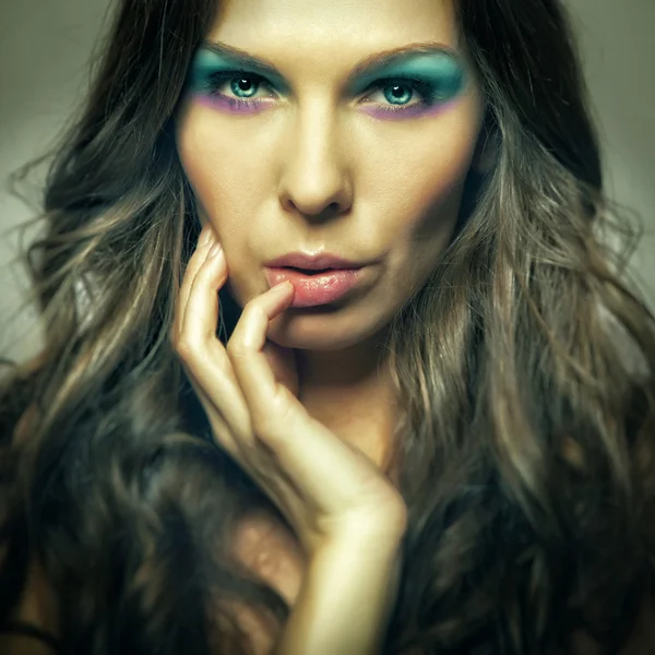 Closeup menina maquiagem colorida — Fotografia de Stock
