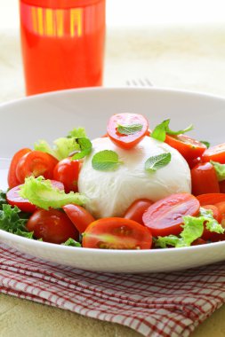 geleneksel İtalyan caprese salatası mozzarella domates ve fesleğen