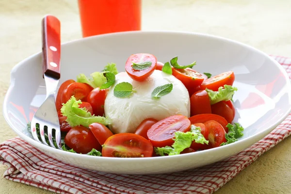 Traditionele Italiaanse caprese salade mozzarella met tomaten en basilicum — Stockfoto