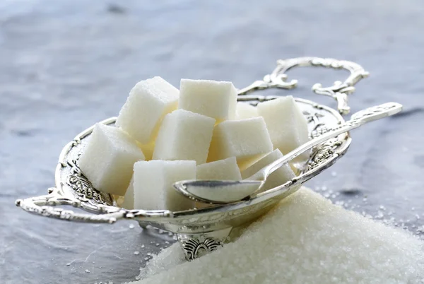 Several types of sugar - refined sugar and granulated sugar — Stock Photo, Image