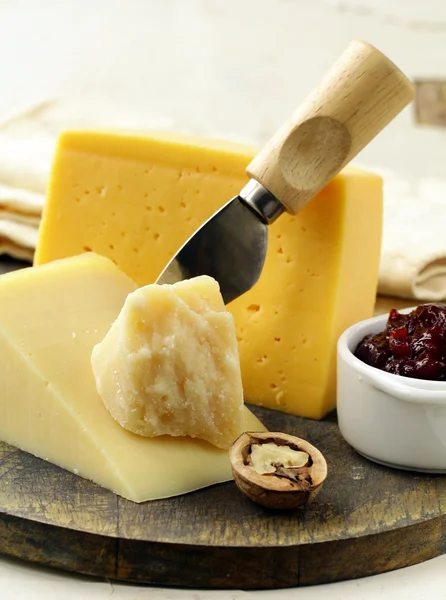 stock image Cheese platter with nuts and jam