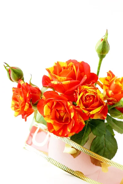 Ramo de rosas multicolores, pequeños aerosoles —  Fotos de Stock