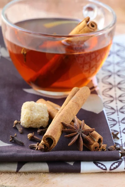 stock image Tea with spices - cinnamon, a carnation and an anise