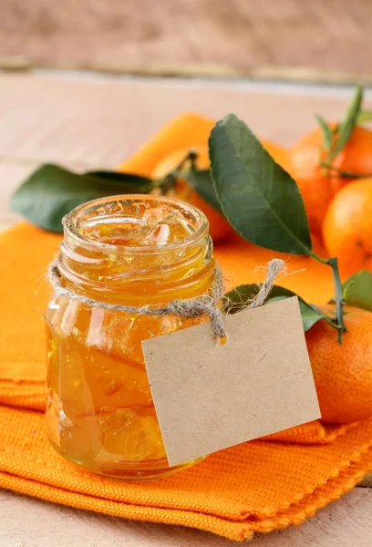 Orange homemade jam marmelade in a glass jar — Stock Photo, Image