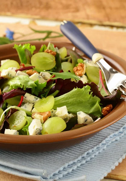 Meng salade met druiven en walnoten met blauwe kaas — Stockfoto