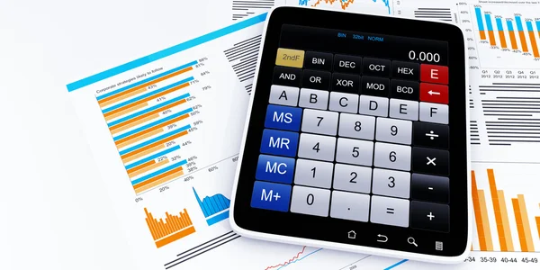 3D-beelden: Tablet Pc business grafische rekenmachine — Stockfoto