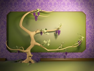 The tree grows from the earth against a wall and a fresco clipart