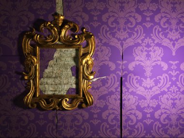 The old mirror weighs on a wall the torn wall-paper clipart