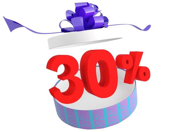 Gift and tridtsatiprotsentnaya discount on a white background — Stock Photo, Image