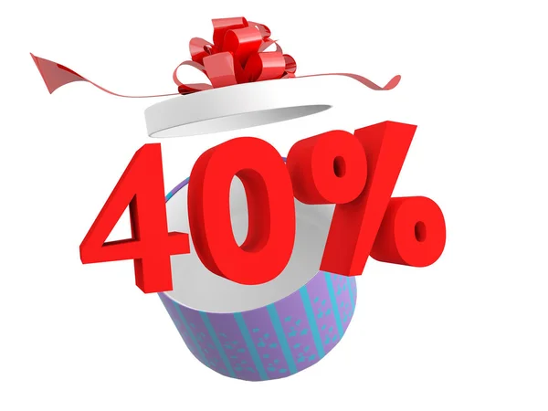 Geschenk und vierzig Prozent Rabatt auf weißem Hintergrund — Stockfoto