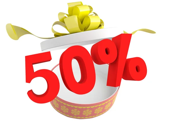 Gift and pyatidesyatiprotsentnaya discount on a white background — Stock Photo, Image