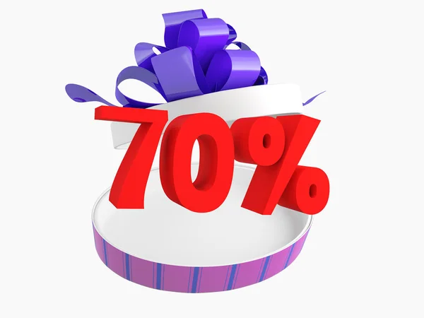 Geschenk und siebzig Prozent Rabatt auf weißem Hintergrund — Stockfoto