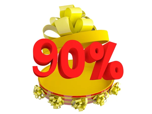 Geschenk und neunzig Prozent Rabatt auf weißem Hintergrund — Stockfoto