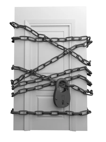 La porta chiusa è avvolta da una catena con la serratura — Foto Stock