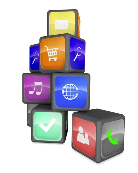 Smartphone industry concept: cubes with color application icons — Stock Photo, Image