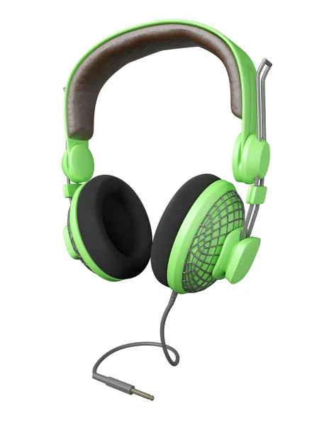 Zelené a stylový headset s drátem na stůl — Stock fotografie