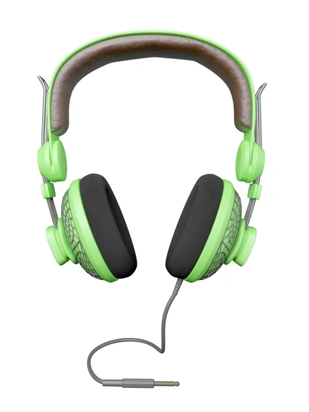 Groene en modieuze hoofdtelefoon met een draad op de tafel — Stockfoto