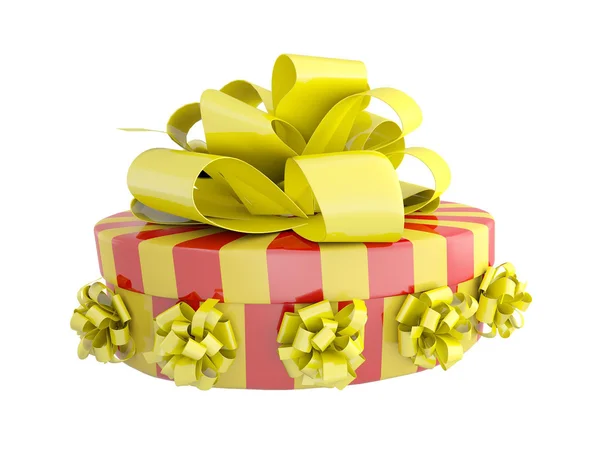 A gift with a big bow, red and yellow — Stock Photo, Image