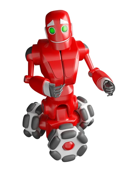 Der rote Roboter schaut das Publikum an — Stockfoto