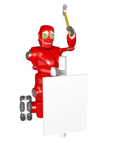 Den røde roboten kjører et hvitt brett. – stockfoto