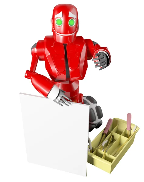 赤いロボットは、ホワイト ボード — ストック写真