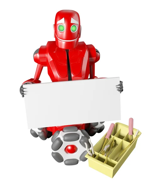 O robô vermelho mantém um quadro branco — Fotografia de Stock