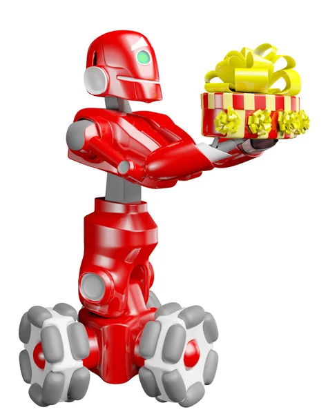 El robot rojo da un buen regalo —  Fotos de Stock