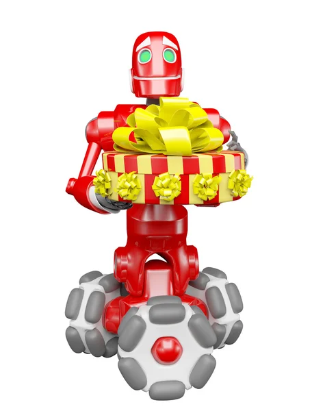 Kırmızı robot iyi bir hediye verir. — Stok fotoğraf