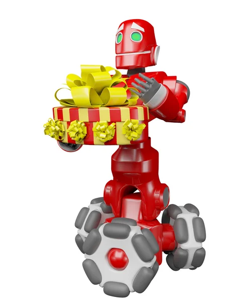 Červená robot dává dobrý dárek — Stock fotografie