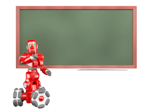 Το κόκκινο ρομπότ οδηγεί ένα δείκτη στον πίνακα πράσινο — Φωτογραφία Αρχείου