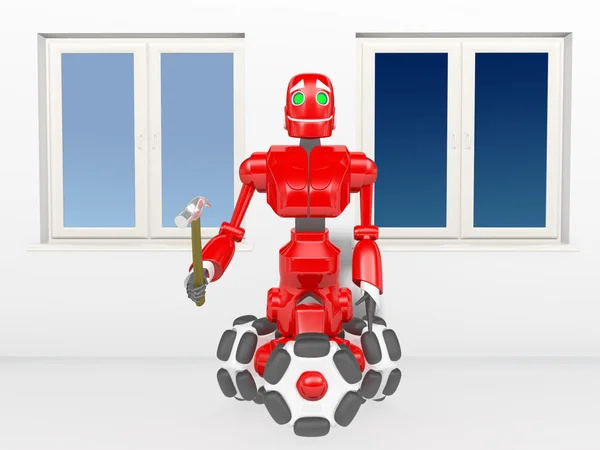 El robot rojo inserta la ventana —  Fotos de Stock