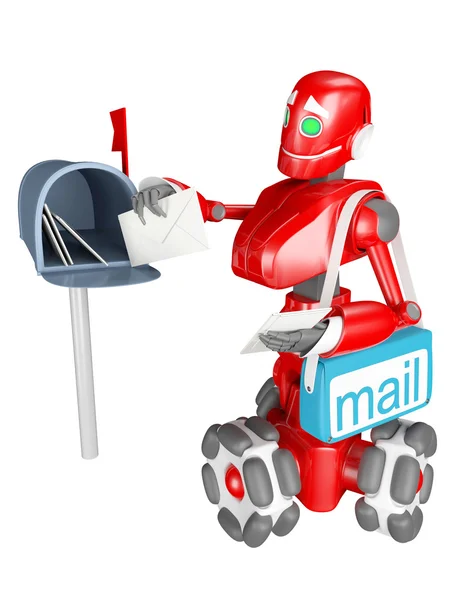 Czerwony robot dostarcza poczta — Zdjęcie stockowe