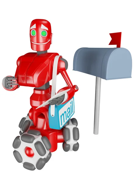 Kırmızı robot posta teslim eder. — Stok fotoğraf