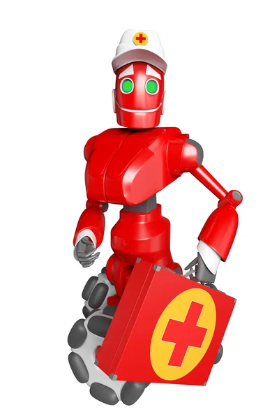 De rode robot met een medische zak in hand — Stockfoto