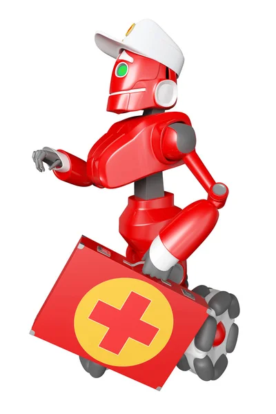 Красный робот с медицинской сумкой в руке — стоковое фото