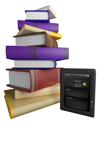 Los libros vuelan en su tableta, 3D — Foto de Stock