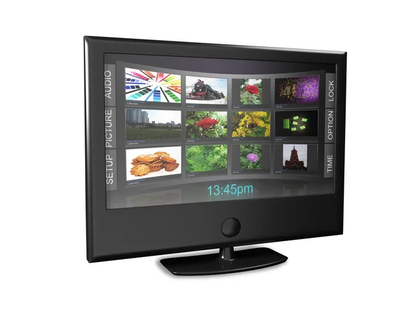 Breitbild-TV mit Streaming-Videogalerie isoliert auf weißem Hintergrund — Stockfoto