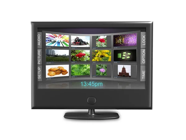 Televisor de pantalla ancha con galería de vídeo en streaming aislado en blanco ref —  Fotos de Stock
