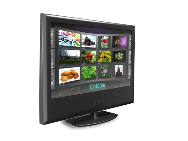 Widescreen tv med strömmande video Galleri isolerad på vita ref — Stockfoto