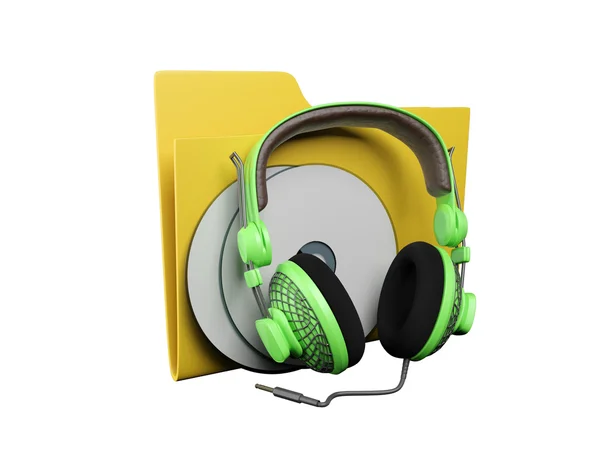 Eszme-ból egy dosszié ikon: 3d egy sárga mappát, a zene — Stock Fotó