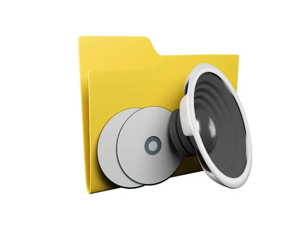 Představu o ikony složky: 3d žluté složky pro hudbu — Stock fotografie