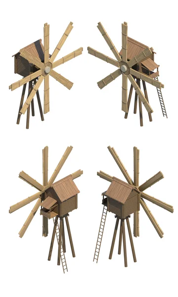Arbeit für Spiel online: 3d eine Mühle Holz in verschiedenen Foreshorteni lizenzfreie Stockbilder
