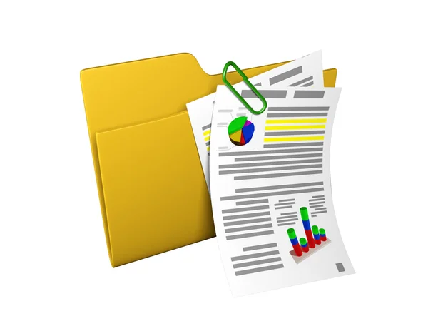 3d eine Abbildung: ein gelber Ordner mit Dokumenten und Zeitplänen Stockbild