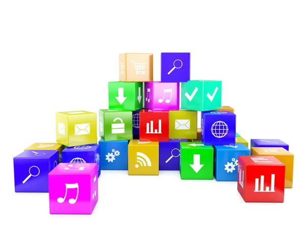 3d uma ilustração cubos de cor com a imagem de ícones — Fotografia de Stock