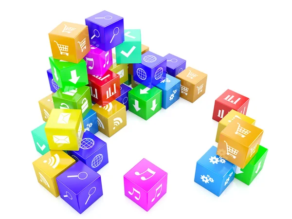 3d uma ilustração cubos de cor com a imagem de ícones — Fotografia de Stock