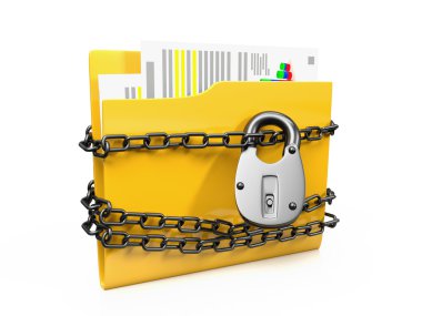 3d image icon is a folder with documents protected by a lock on clipart