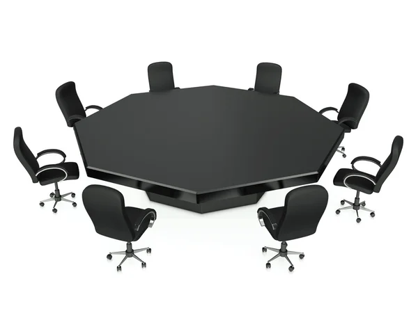 3d 插图: 椅子一群站在周围圆桌会议 sy — 图库照片