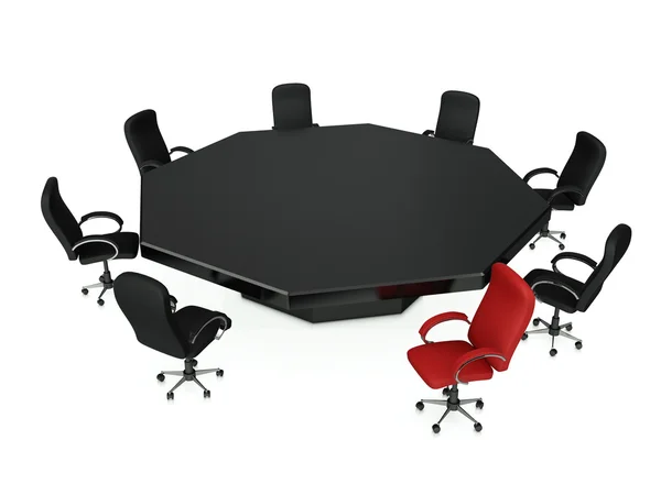 3d illustration: A group of chairs stand around a round table sy — Stock Photo, Image