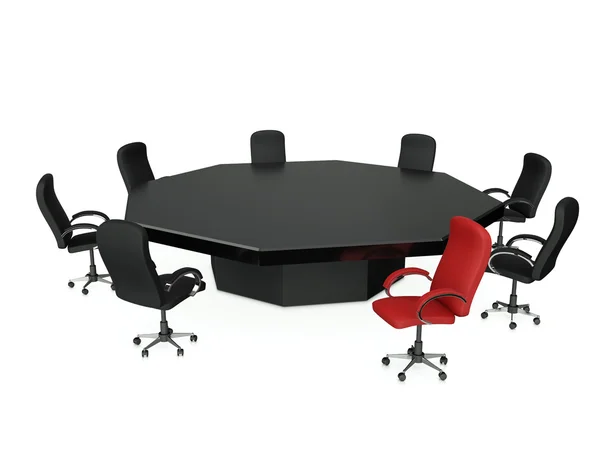 3d illustration: A group of chairs stand around a round table sy — Stock Photo, Image