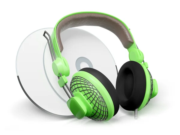 3D-Abbildung: Klang-Ikone in Kopfhörer und CD-Laufwerk — Stockfoto